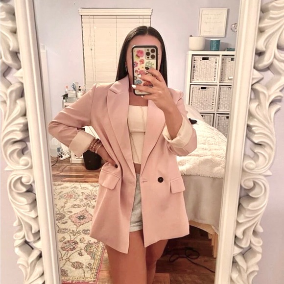 Pink fully lined Double Breasted Lapel Neck Blazer - Picture 8 of 12